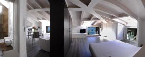 two images of a bedroom and a living room at Iseo Lake in Castro