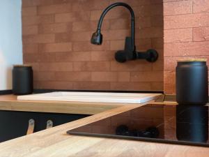 a kitchen counter with a cutting board and a sink at Trevi industrial room C in Milan