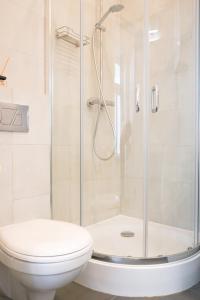 a bathroom with a shower and a toilet at Nadland Apartments B7 in Vienna