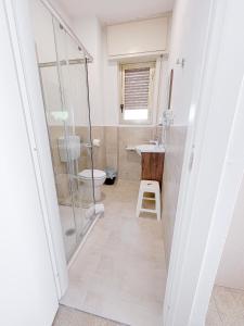 a bathroom with a shower and a toilet and a sink at Hotel Ambassador in Laigueglia