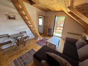 a living room with a couch and a piano at Dormire Apartmans in Žabljak