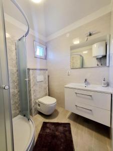 a bathroom with a toilet and a sink and a shower at Apartments Buktenica in Bol