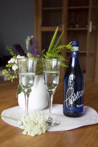 エッカーンフェルデにあるSEASIDE APARTMENTS - MOSSY GREENのコーラ1本とグラス2杯
