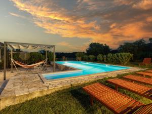 a swimming pool with a chair and a hammock at Holiday Home Villa Emanuela by Interhome in Pićan