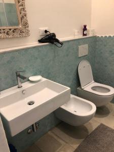 Il Delfino في تيلارو: حمام مع حوض أبيض ومرحاض