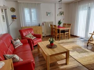 DittishausenにあるHoliday Home Mily by Interhomeのリビングルーム(赤いソファ、テーブル付)