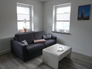 a living room with a couch and a coffee table at Apart Schleswig **** in Schleswig