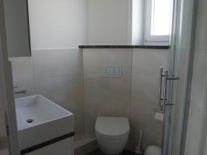 een badkamer met een wit toilet en een wastafel bij Apart Schleswig **** in Schleswig