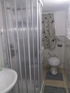 ein Bad mit einer Dusche, einem WC und einem Waschbecken in der Unterkunft Casa The life in Trapani