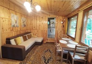 a living room with a couch and a table at Przylesie Trzebciny in Trzebciny