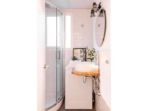 a bathroom with a sink and a shower at Cozy studio (14m2) in Arturo Soria area D3 in Madrid