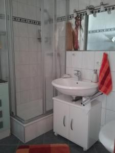 a bathroom with a sink and a shower at Europaplatz in Aachen +13 photos