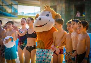 a large group of people dressed up in costumes at Aquaworld Resort Budapest in Budapest