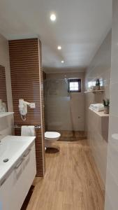 a bathroom with a toilet and a sink and a shower at Apartman Dado Podgora in Podgora