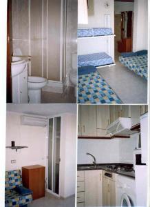 quatro imagens diferentes de uma casa de banho com um WC e um lavatório em Estudio en La Pineda em La Pineda
