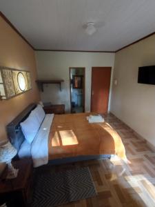 - une chambre avec un grand lit dans l'établissement Chalés de Santana, à Tiradentes