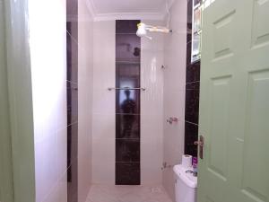 a bathroom with a shower and a toilet at MILIMANI DRIVE LIVINGs in Kisumu