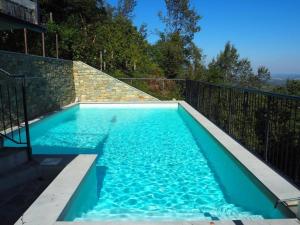 a swimming pool with blue water and a fence at La Vigna Del Parroco in Verduno