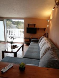 a living room with a couch and a tv at Apartman studio Dino Klimno in Klimno