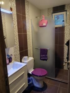 a bathroom with a toilet and a sink and a shower at Guest house near Varna in Varna City