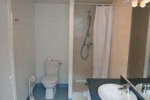 a bathroom with a toilet and a sink and a shower at Hotel Christian in Cauterets