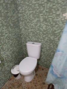 YangiobodにあるNovus Navis Бричмуллаのタイル張りの壁のバスルーム(白いトイレ付)