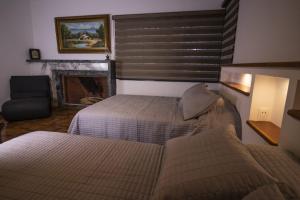 1 dormitorio con 2 camas y chimenea en La Mansión del Rey David en San Luis Potosí