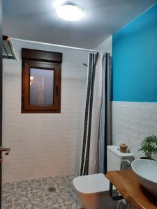 a bathroom with a sink and a toilet and a mirror at casa carballal in Lorenzana +13 photos