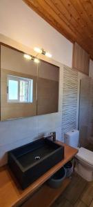 a bathroom with a black sink and a toilet at VILLA PORTIANOU in Pedhinón