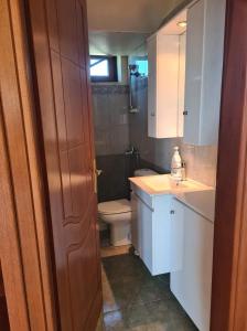 a bathroom with a toilet and a sink and a door at Panorama Villa,Kardamena Kos in Kardamaina +5 photos