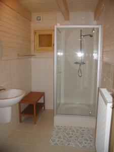 y baño con ducha y lavamanos. en Le Gibier - Vakantiewoning, en Bomal