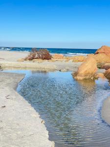 uma praia com rochas e água e o oceano em Stella Marina em La Caletta