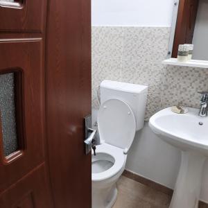 een badkamer met een toilet en een wastafel bij SUNRISE in Boekarest