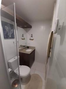 małą łazienkę z toaletą i umywalką w obiekcie Apartamento Padrão em condominio completo no Recreio w mieście Rio de Janeiro