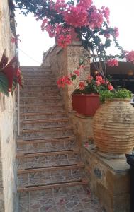 a set of stairs with flowers on top of it at Palataki in Kardamyli