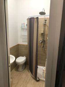 uma pequena casa de banho com WC e chuveiro em Il gioiello di Orbetello em Orbetello