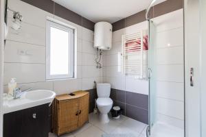 a bathroom with a toilet and a sink and a shower at Osada Ostoja in Radziejowa +47 photos