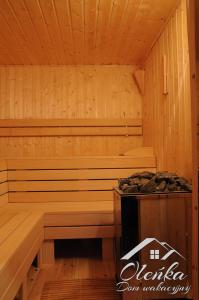 drewniany domek z sauną i kuchenką w obiekcie Dom Oleńka- Kaszuby, weekend, wakacje, sauna, jacuzzi, jezioro w mieście Garcz
