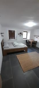 Habitación con cama y mesa. en Apartment Slovan, en Škofja Loka