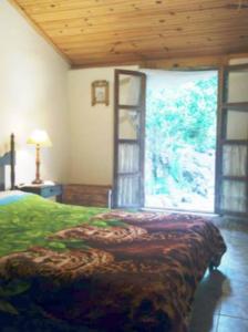 a bedroom with a bed and a large window at Ecoturismo Tripuí in Aiuruoca