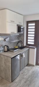 a kitchen with a sink and a counter top at Unibal domki 2 osobowe in Mielno