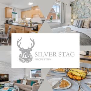 un collage de fotos de una cocina y un dormitorio en Silver Stag Properties, Modern 2 BR House, en Thringstone