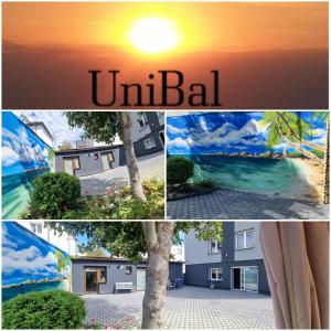 a collage of pictures of a beach and the words unibel at Unibal domki 2 osobowe in Mielno