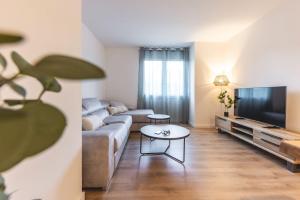 ein Wohnzimmer mit einem Sofa und einem TV in der Unterkunft Bravissimo Afra, 2-bedroom apartment in Girona