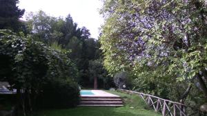 a swimming pool in a yard with stairs and trees at Holiday home Belvedere in Montevarchi