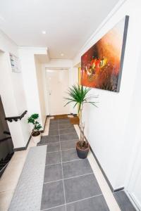a hallway with potted plants and a painting on the wall at Paris City Flat Studio 21 M carrée 103 Grd Paris in Alfortville
