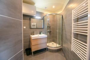 łazienka z umywalką i prysznicem w obiekcie Le Bois, T2 hypercentre chic et cosy, Wifi par SOVALFI w mieście Saint-Étienne