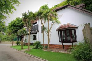 una casa blanca con palmeras delante en Charlton House, en Ventnor
