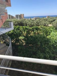 a view of the ocean from the balcony of a building at Qeparo Andrea Markou rooms in Qeparo