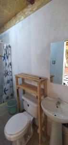 a bathroom with a toilet and a sink at Casa Hospedaje el Prado Eco turismo in Oxapampa